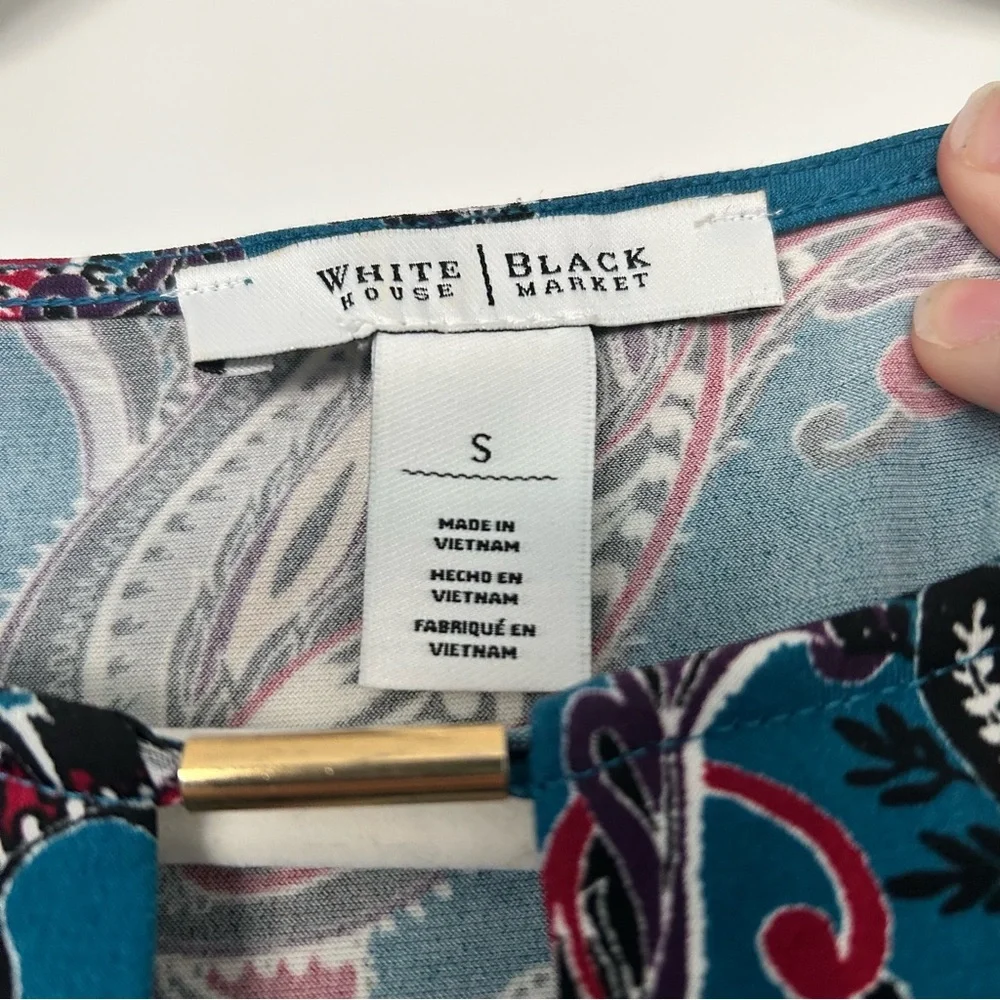 White House Black Market WHBM Women’s Paisley Blouse Split Sleeve​ - Picture 5 of 9